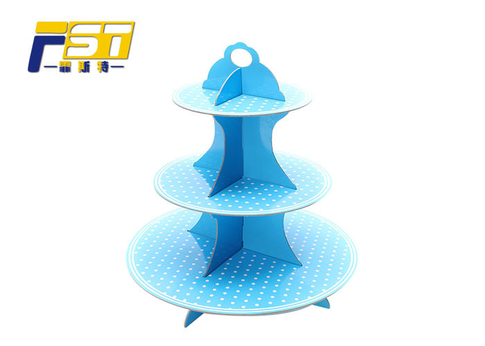 Blue Round Cardboard Cake Display , Offset Printing Paper 3 Tier Cake Stand